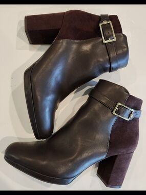 41 Hawthorn Brown Leather & Suede Ankle Booties 3" Block Heel Boots Women's 9